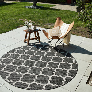 Tapis d'extérieur anthracite et blanc rond : MOA634ANT