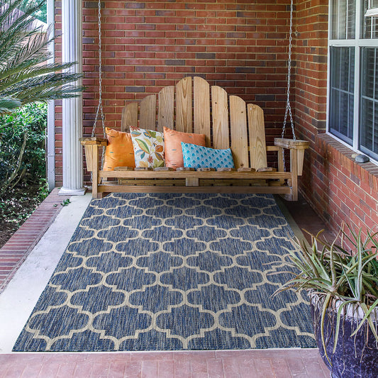 Tapis d'extérieur bleu et blanc carré : MOA634BLE - Nazar rugs