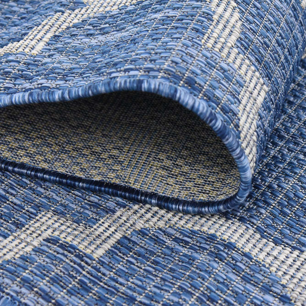 Tapis d'extérieur bleu et blanc carré : MOA634BLE - Nazar rugs
