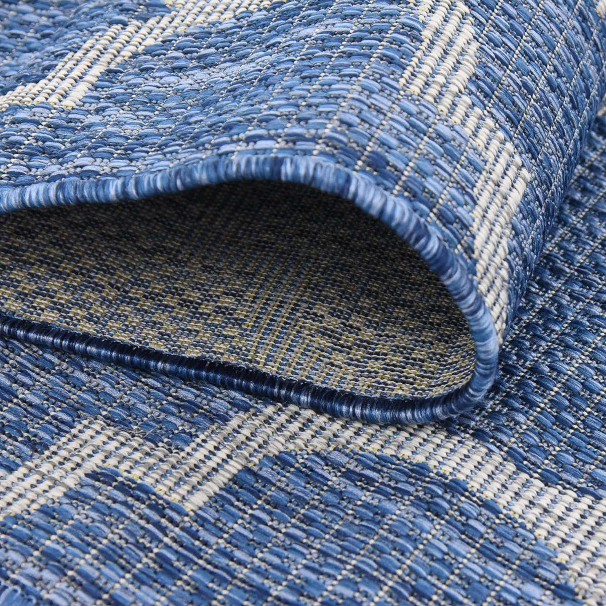 Tapis d'extérieur bleu et blanc carré : MOA634BLE - Nazar rugs