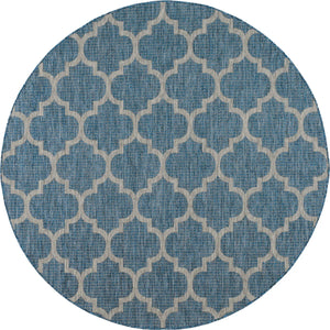 Tapis d'extérieur bleu et blanc rond : MOA634BLE - Nazar rugs