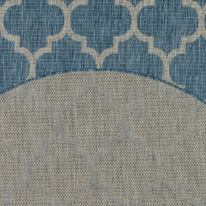 Tapis d'extérieur bleu et blanc rond : MOA634BLE - Nazar rugs