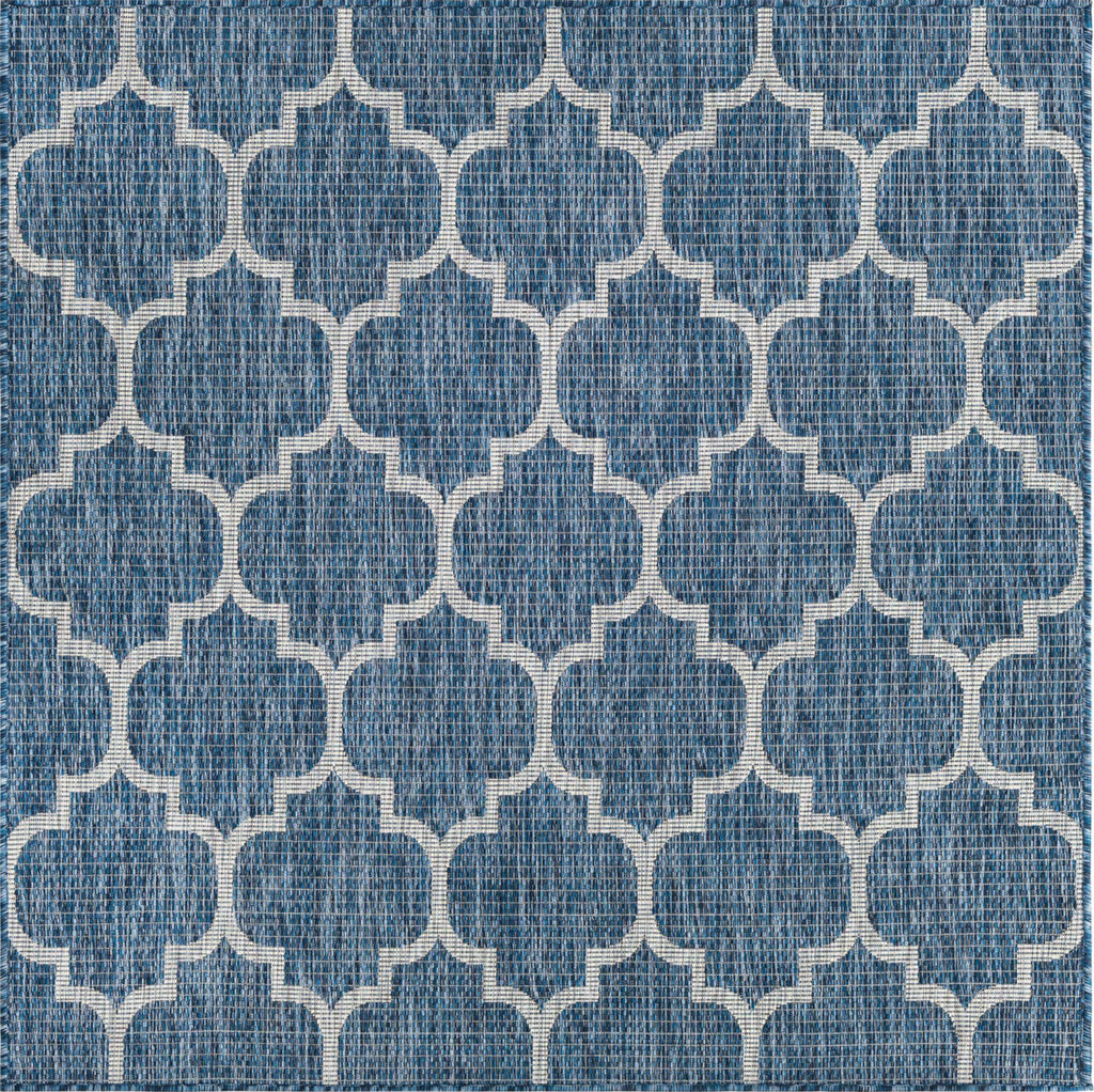 Tapis d'extérieur bleu et blanc carré : MOA634BLE - Nazar rugs