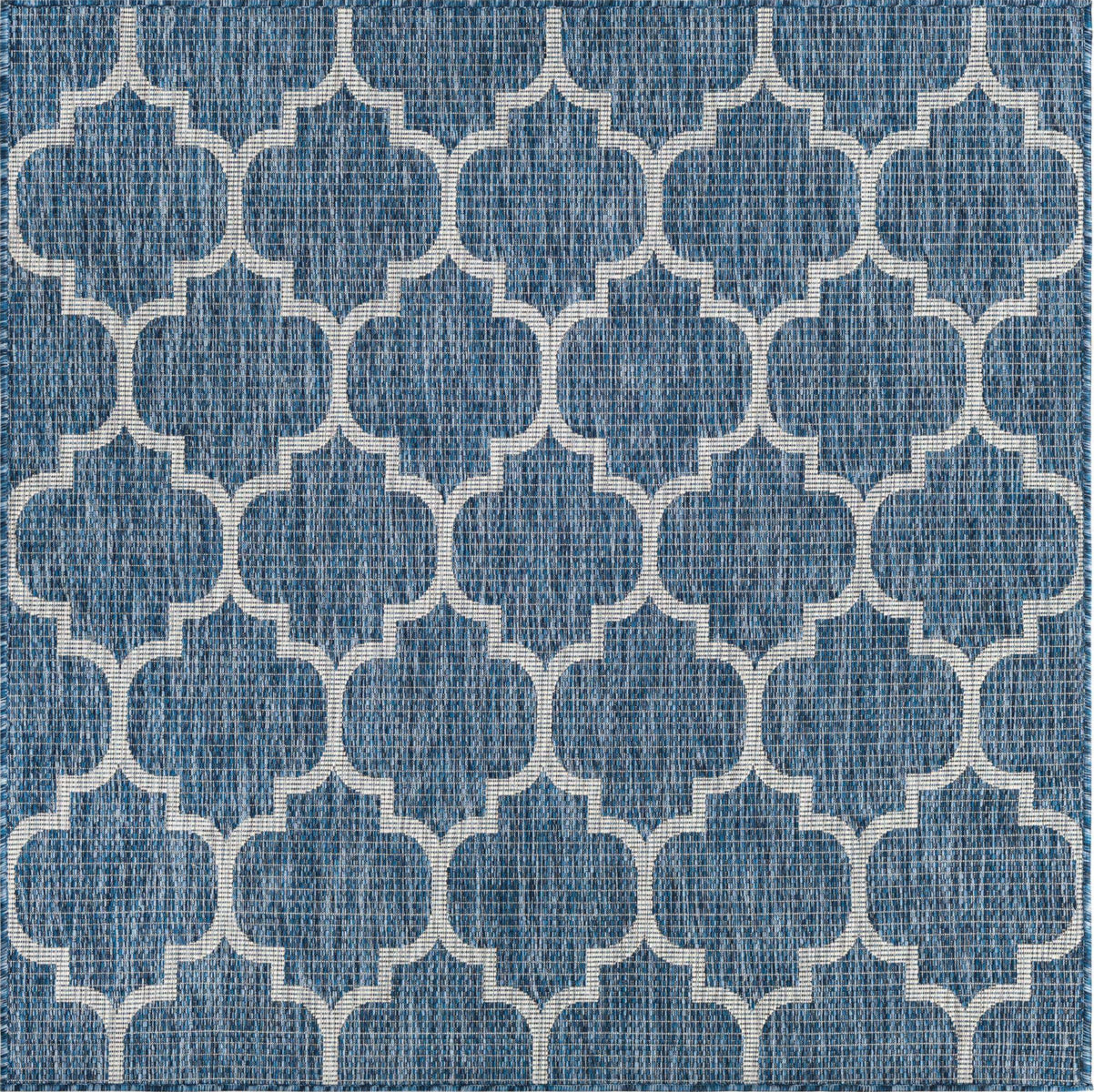 Tapis d'extérieur bleu et blanc carré : MOA634BLE - Nazar rugs