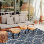 Tapis d'extérieur bleu et blanc carré : MOA634BLE - Nazar rugs