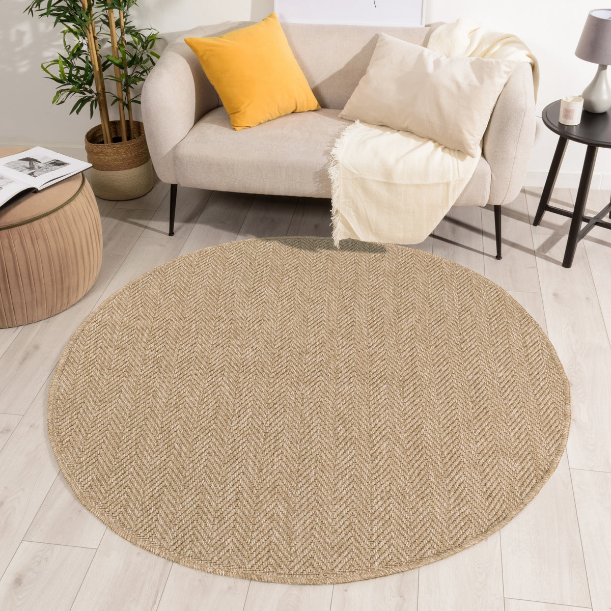 Tapis chevron effet jute naturel rond : NAT8753BEI-160x160 - Nazar rugs