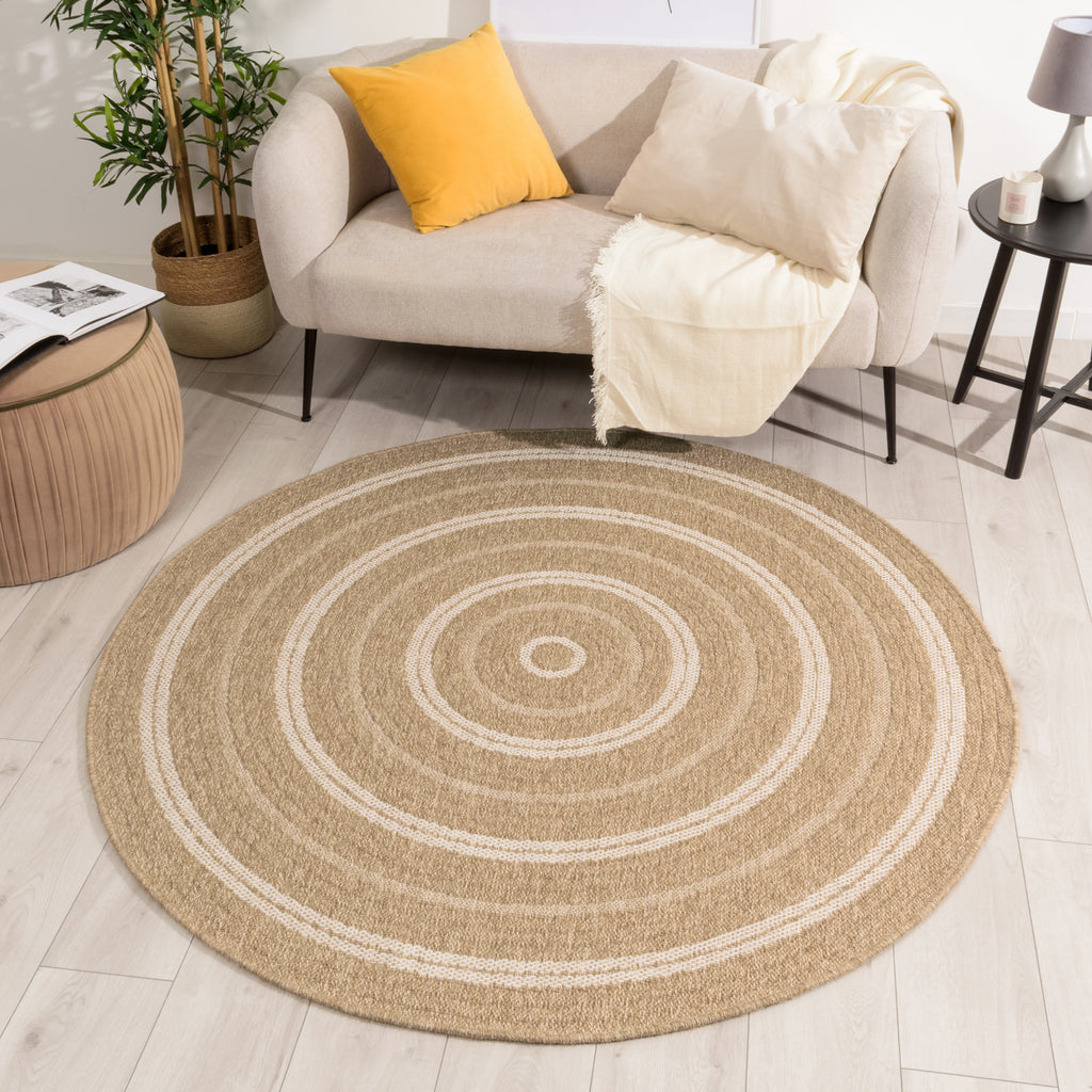 Tapis aspect Jute Nature motifs blancs ronds : NAT8863BLA - Nazar rugs
