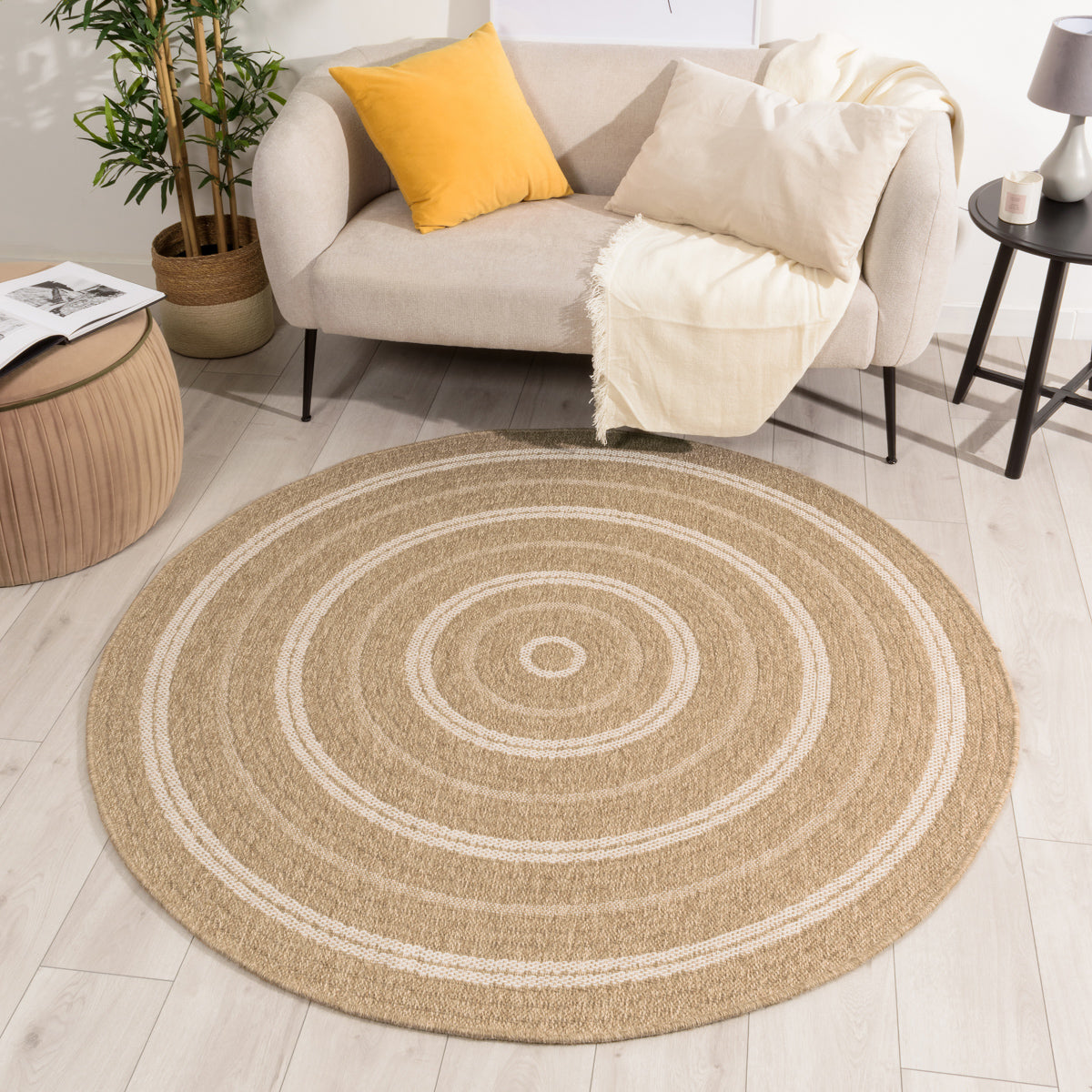 Tapis aspect Jute Nature motifs blancs ronds : NAT8863BLA - Nazar rugs