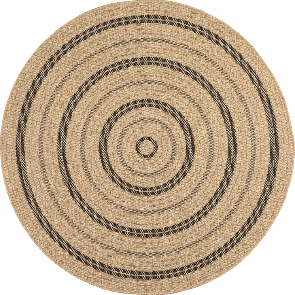 Tapis rond effet jute naturel avec motif noir : NAT8863NOI - Nazar rugs