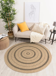 Tapis rond effet jute naturel avec motif noir : NAT8863NOI - Nazar rugs