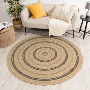 Tapis rond ajouté Jute naturel/noir 120*120 PEALE - Univers Décoration  Couleur Naturel Matière Fibres naturelles Dimensions tapis 120*120 cm