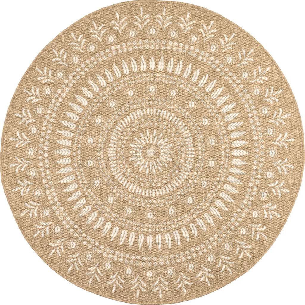 Tapis effet jute naturel à motifs orientaux blancs ronds : NAT8874BLA - Nazar rugs