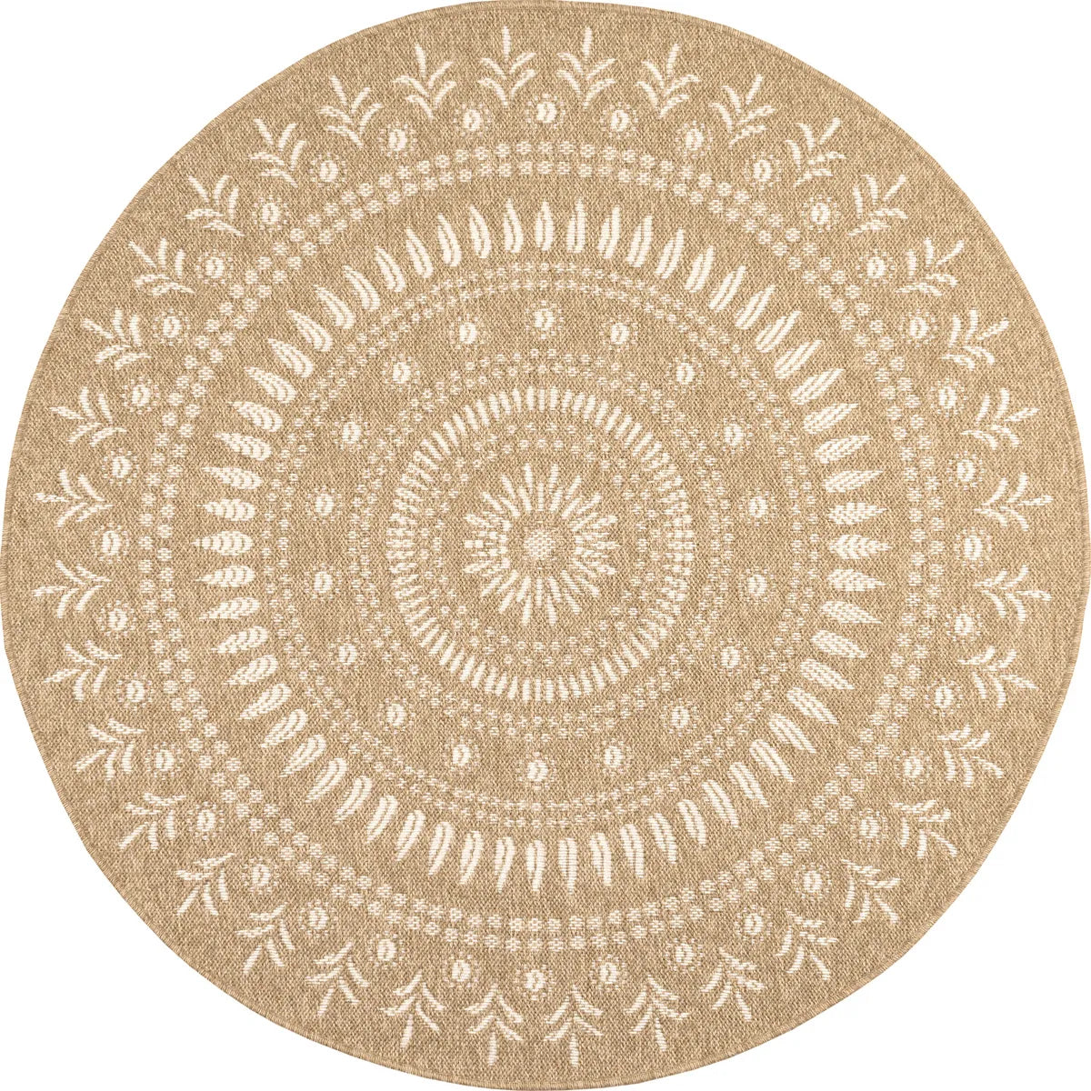 Tapis effet jute naturel à motifs orientaux blancs ronds : NAT8874BLA - Nazar rugs