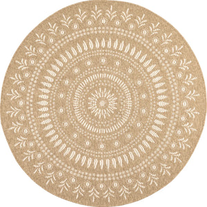 Tapis effet jute naturel à motifs orientaux blancs ronds : NAT8874BLA - Nazar rugs