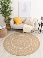 Tapis effet jute naturel à motifs orientaux blancs ronds : NAT8874BLA - Nazar rugs