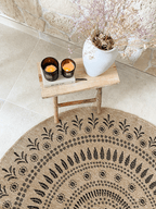 Tapis effet jute naturel motifs orientaux noirs rond : NAT8874NOI - Nazar rugs