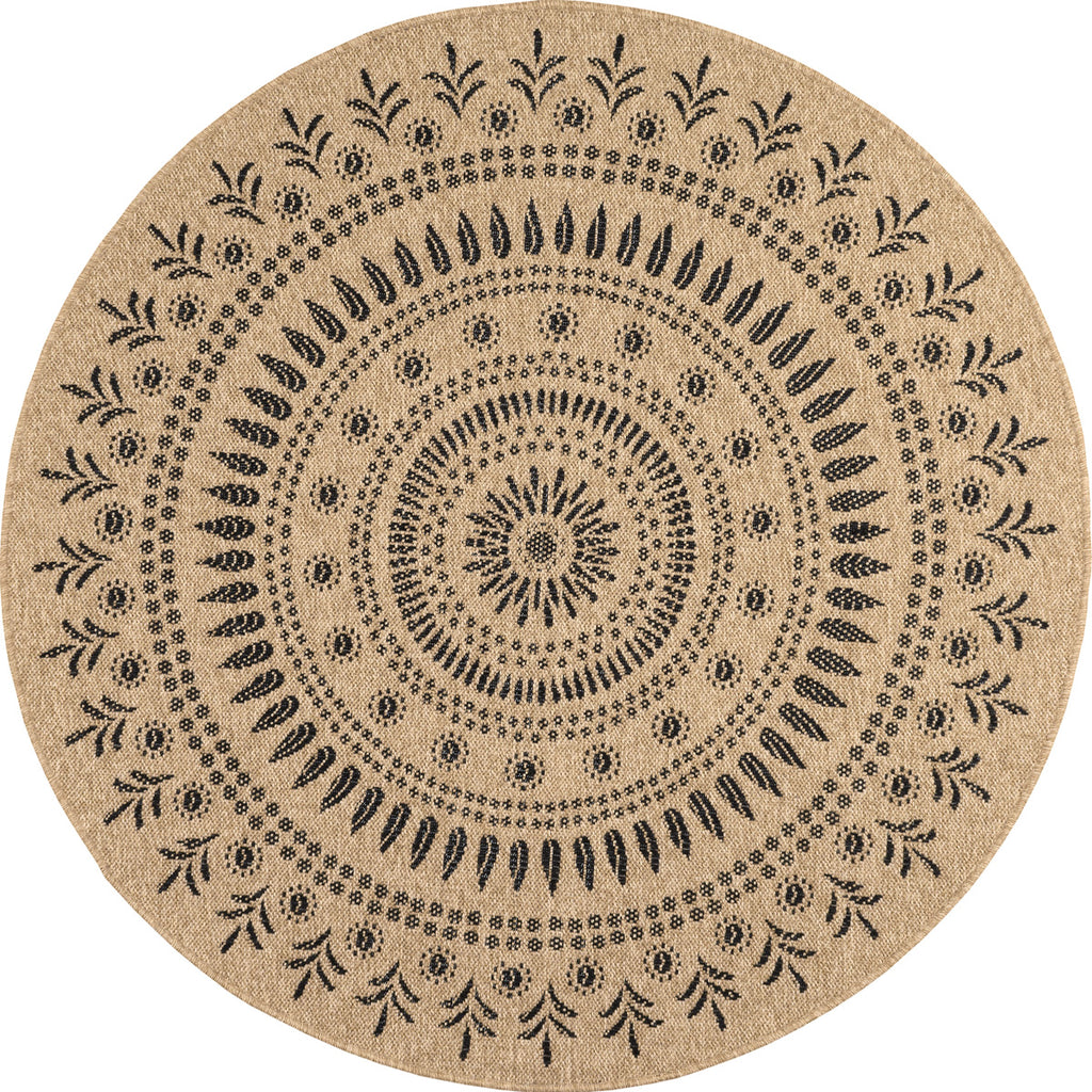 Tapis effet jute naturel motifs orientaux noirs rond : NAT8874NOI - Nazar rugs