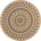 Tapis effet jute naturel motifs orientaux noirs rond : NAT8874NOI - Nazar rugs