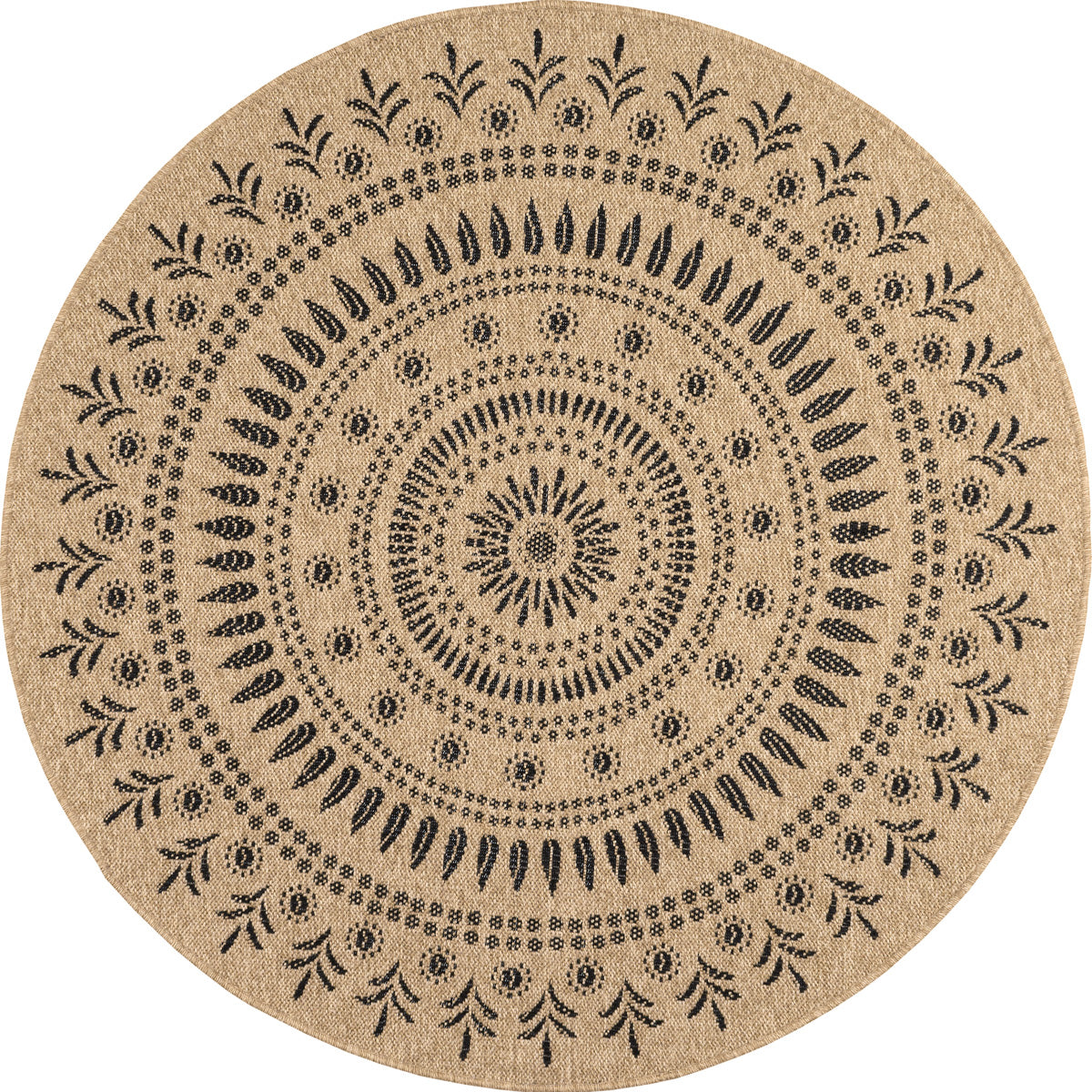 Tapis effet jute naturel motifs orientaux noirs rond : NAT8874NOI - Nazar rugs