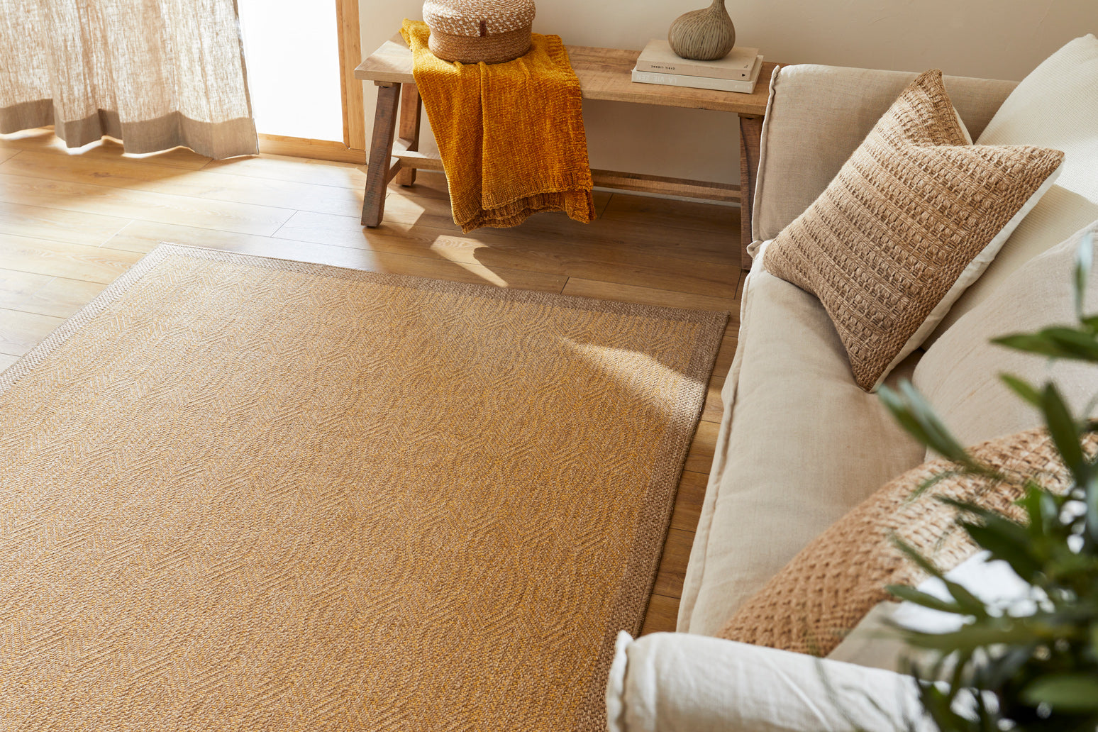 Tapis de salon d'intérieur et d'extérieur - aspect  jute jaune : NAT8877JAU - Nazar rugs