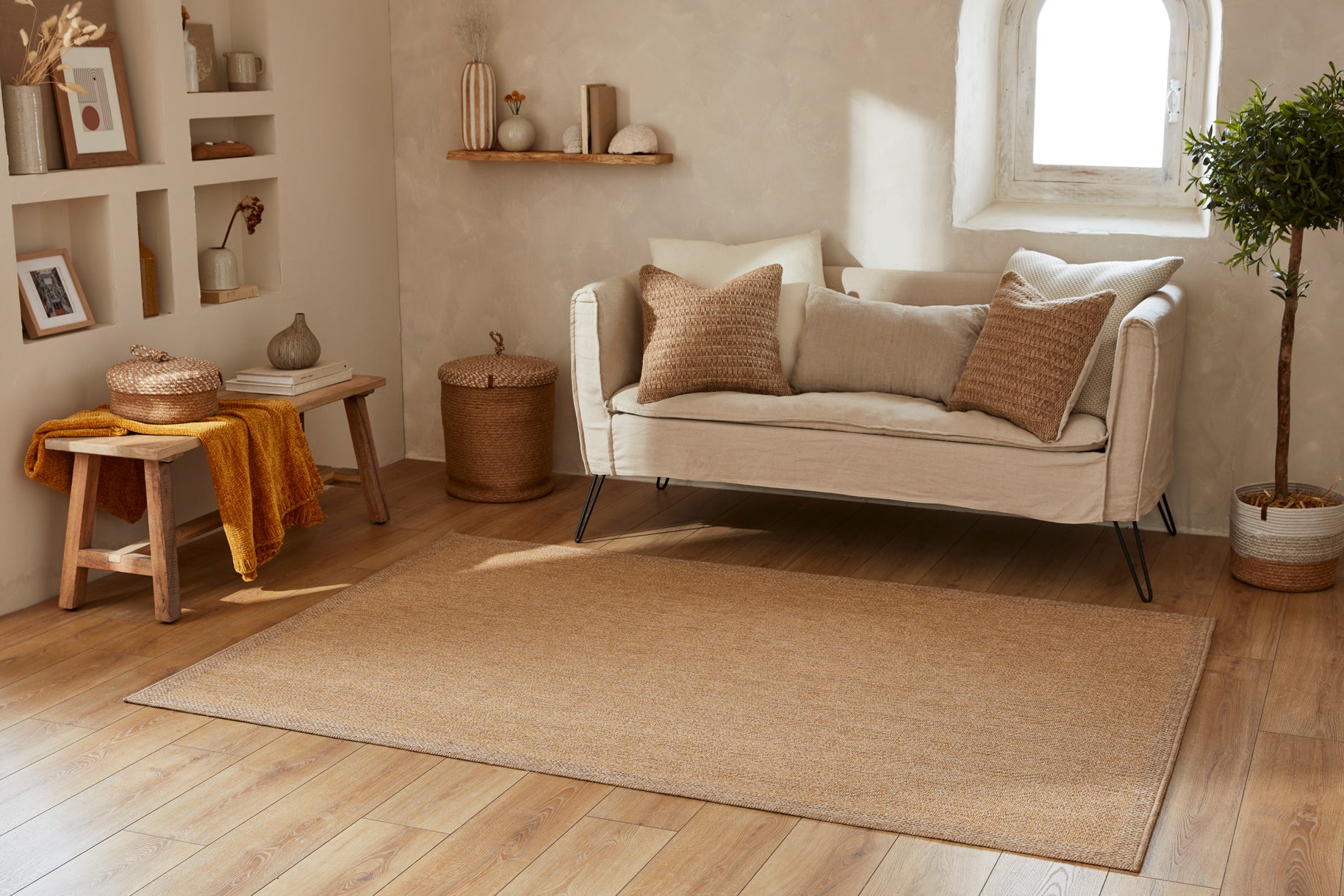 Tapis de salon d'intérieur et d'extérieur - aspect  jute jaune : NAT8877JAU - Nazar rugs