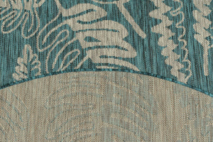 ​Tapis moderne motifs palmiers turquoise rond : SAM1703TUR - Nazar rugs   