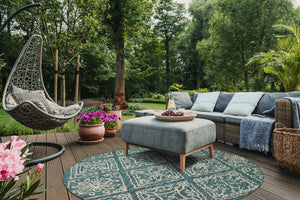 Tapis avec ornement floral turquoise rond : SAM1705TUR - Nazar rugs