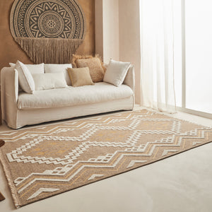 TULUM - tapis de salon - intérieur et extérieur jaune - aspect jute  motifs  losanges  : TUL9054JAU - Nazar rugs