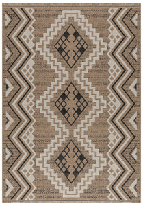 TULUM - Tapis d'intérieur et d'extérieur à franges - aspect jute noir -  motifs ethniques : TUL9054NOI