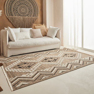 TULUM - tapis de salon - intérieur et extérieur noir - aspect jute motifs ethniques : TUL9054NOI - Nazar rugs