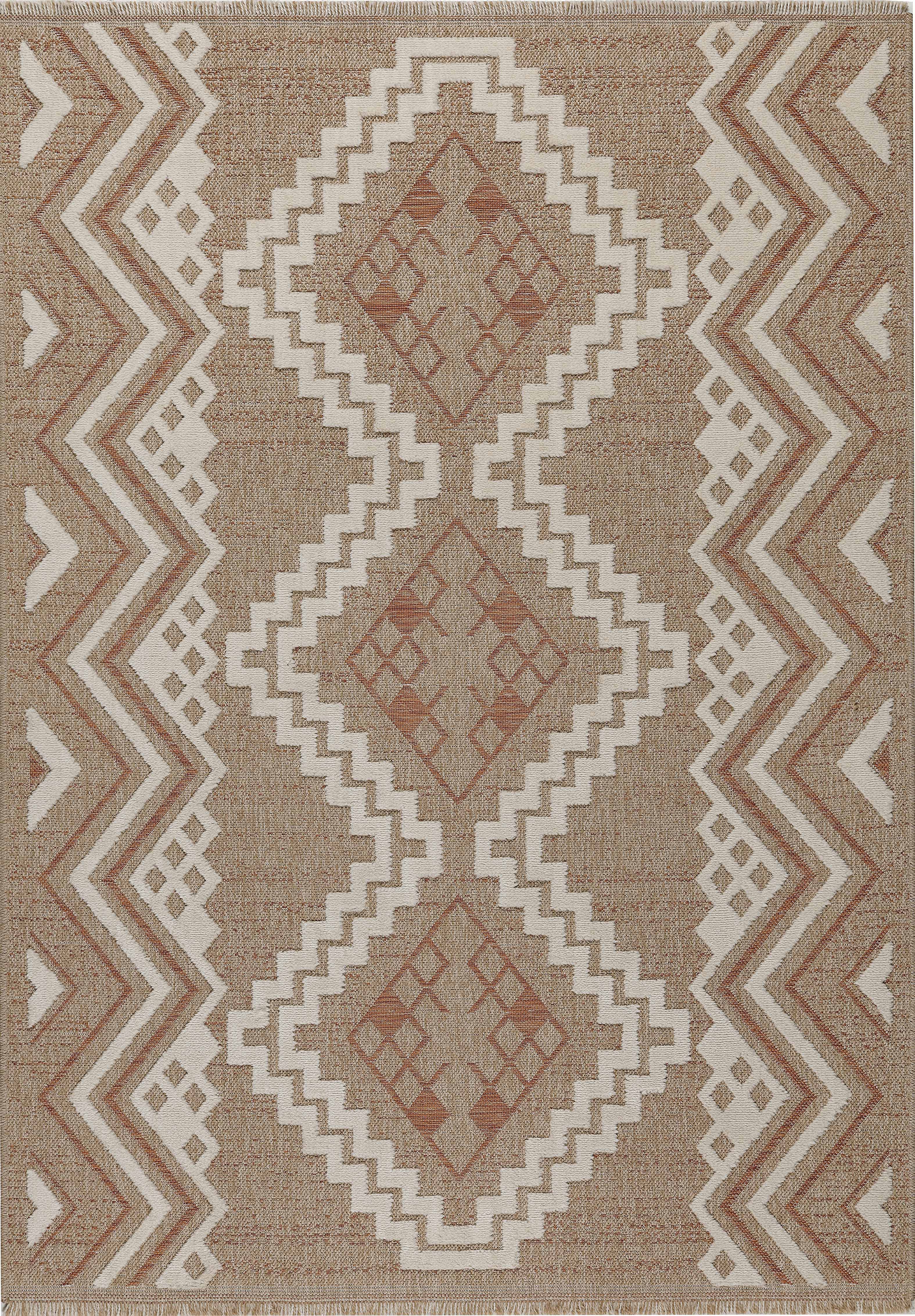 TULUM - tapis de salon - intérieur et extérieur rouge/terra - aspect jute  motifs  losanges - TUL9041TER - Nazar rugs