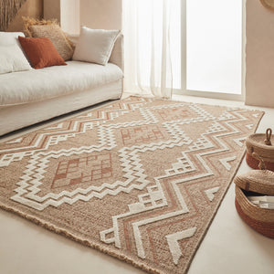 TULUM - tapis de salon - intérieur et extérieur rouge/terra - aspect jute  motifs  losanges - TUL9041TER - Nazar rugs
