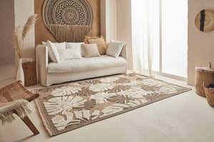 TULUM - tapis de salon - intérieur et extérieur marron - aspect jute motifs feuilles : TUL9062MAR - Nazar rugs