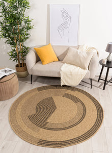 Tapis géométrique aspect jute noir rond – Nazar rugs