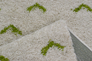 Tapis à poils longs crème et vert Nazar rugs