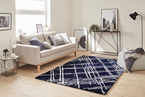 Tapis abstrait bleu motif géométrique Nazar rugs