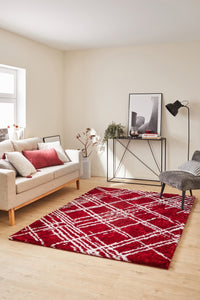 Tapis abstrait rouge motif géométrique Nazar rugs