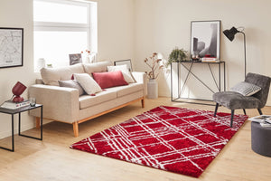 Tapis abstrait rouge motif géométrique Nazar rugs