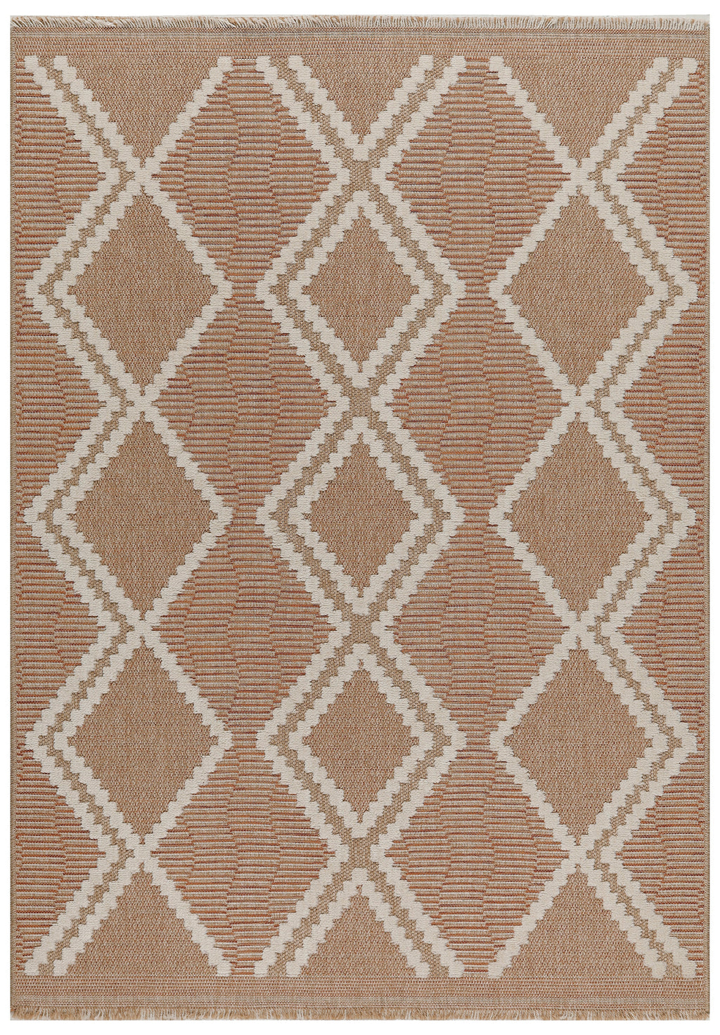 TULUM - tapis de salon - intérieur et extérieur rouge/terra - aspect jute  motifs  losanges : TUL9048TER - Nazar rugs
