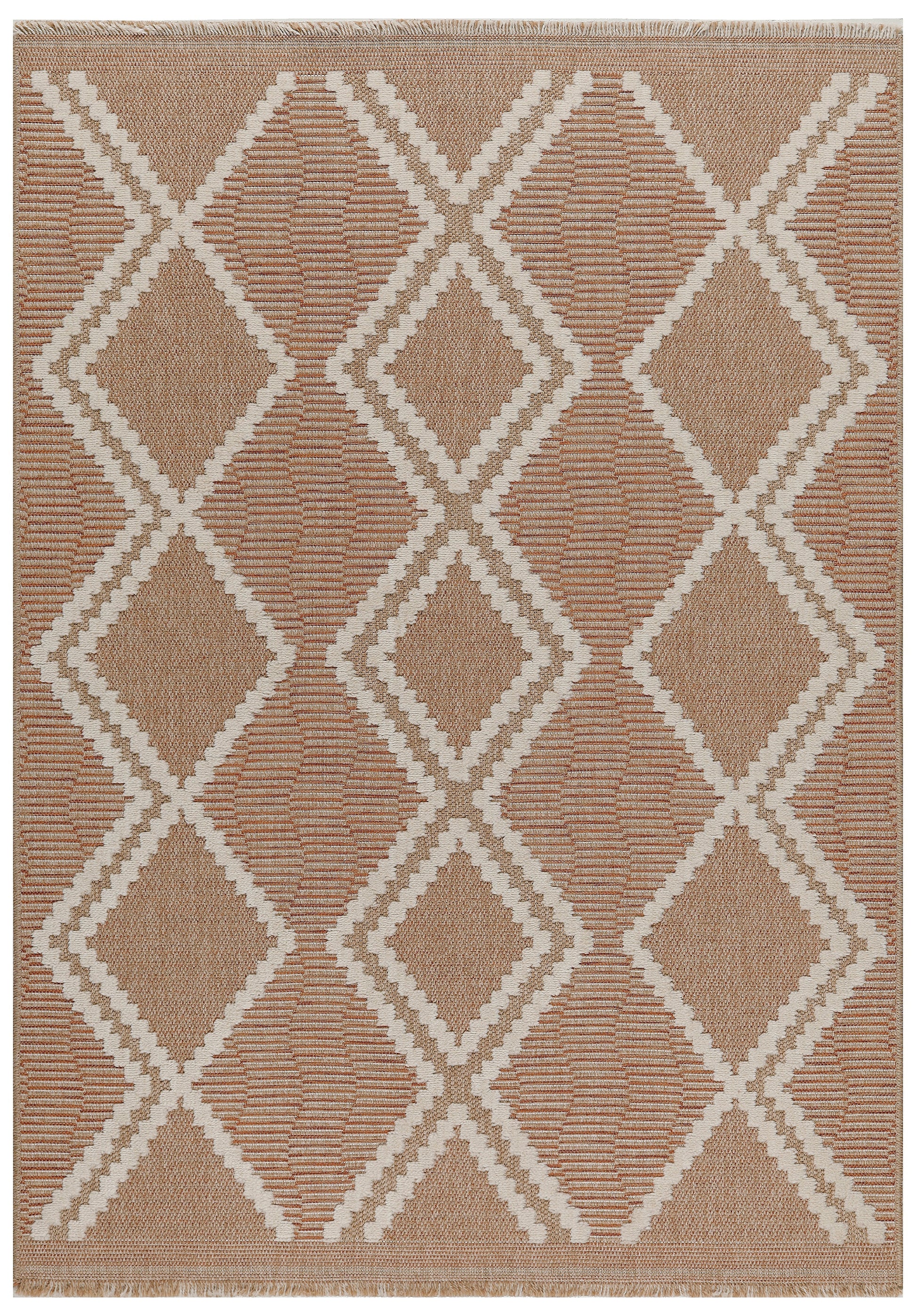 TULUM - tapis de salon - intérieur et extérieur rouge/terra - aspect jute  motifs  losanges : TUL9048TER - Nazar rugs