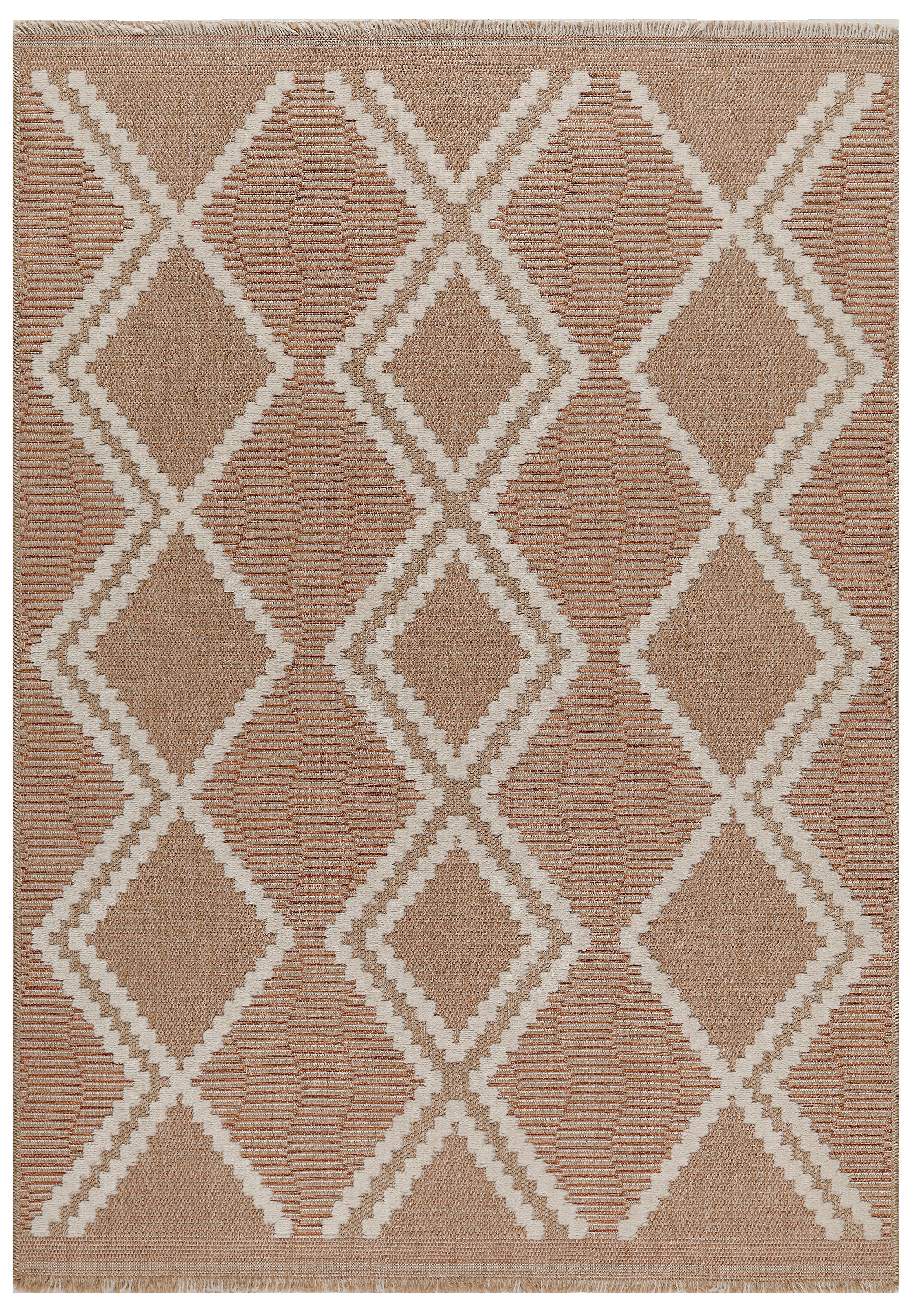 TULUM - tapis de salon - intérieur et extérieur rouge/terra - aspect jute  motifs  losanges : TUL9048TER - Nazar rugs