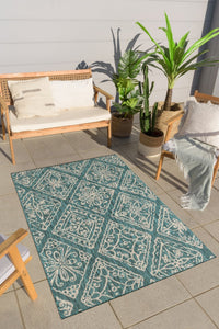 Tapis avec ornement floral turquoise Nazar rugs