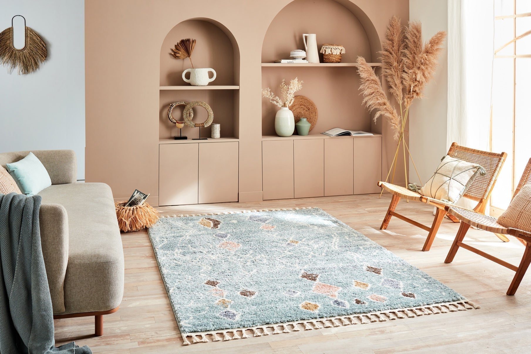 Tapis berbère bleu motifs losanges Nazar rugs
