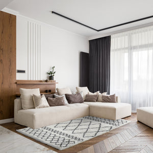 Tapis berbère en laine artificielle  crème  et anthracite 150X200 Nazar rugs