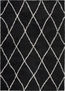 Tapis berbère en laine artificielle noir et crème Nazar rugs