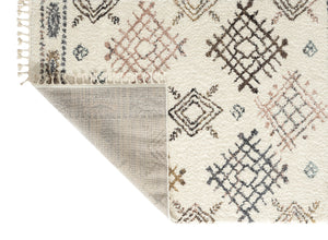 Tapis berbère en laine crème motifs losanges Nazar rugs