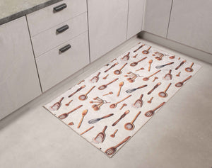 Tapis de cuisine antidérapant blanc motifs ustensiles Nazar rugs