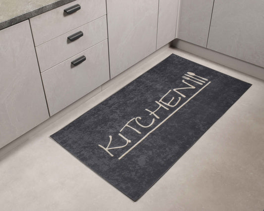 Tapis de cuisine antidérapant kitchen gris anthracite Nazar rugs
