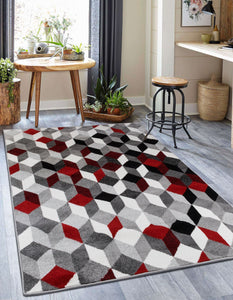 Tapis de salon motif graphique rouge Nazar rugs