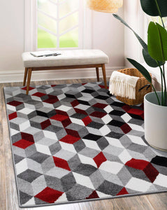 Tapis de salon motif graphique rouge Nazar rugs